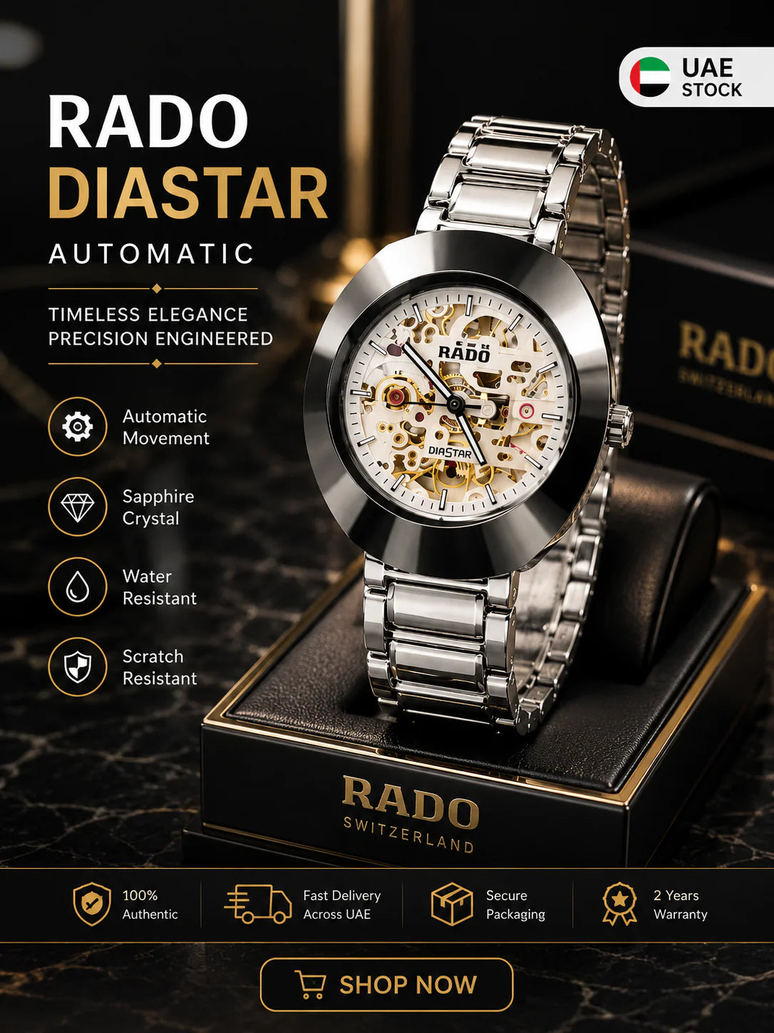 RADO DiaStar Automatic Premium Luxury Watch I رادو دياستار أوتوماتيك  ساعة فاخرة من الطراز الرفيع